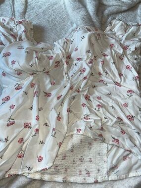 White Floral Babydoll top with Pink Blossoms